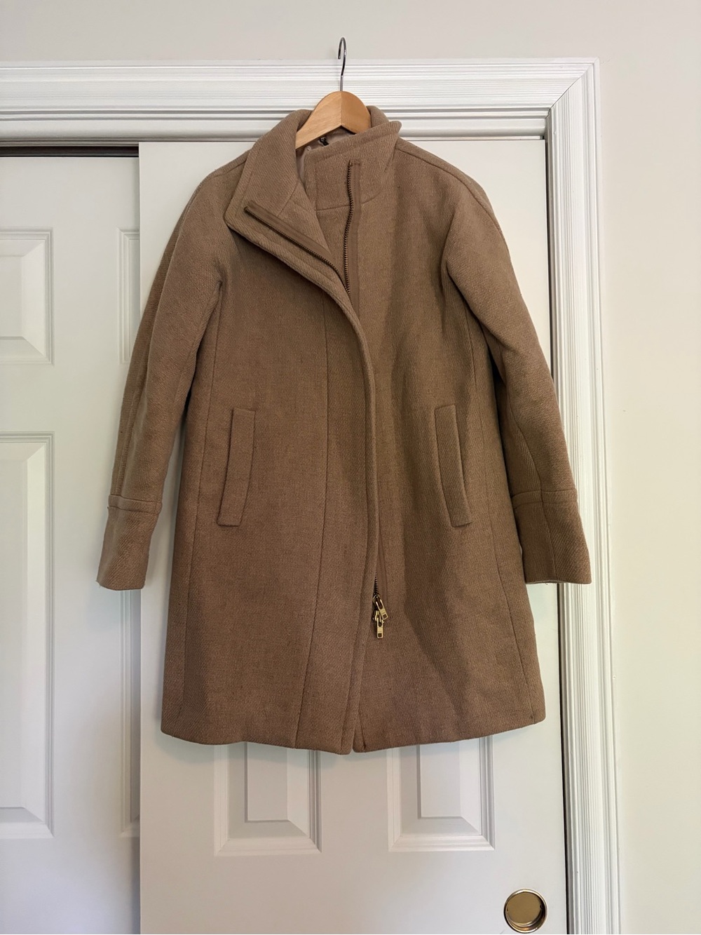 J. Crew Camel Wool-Blend Funnel Neck Coat